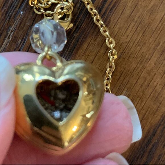 Kirks Folly cherub heart pendant necklace crystal heart charm gold tone 33" chai - Picture 3 of 10